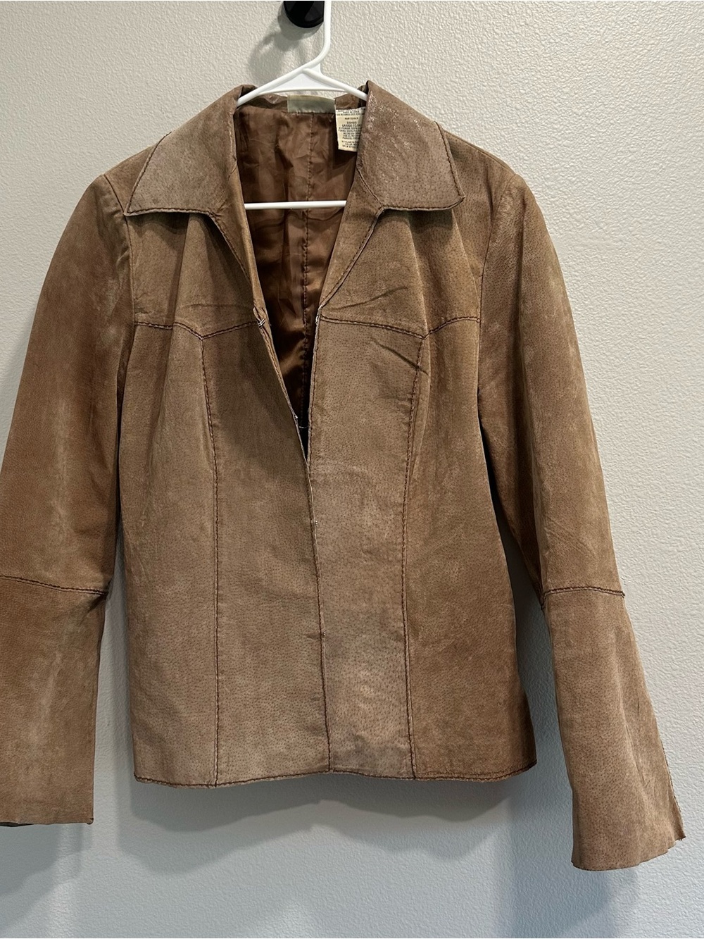VTG Brown Leather Women's Jacket - Classic Collared Coat,large,flaw